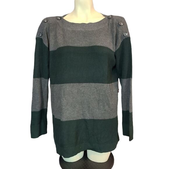 Vince Camuto Button Shoulder Stripe Sweater, Size Medium - Picture 2 of 5